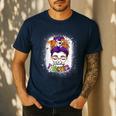 Witchy Teacher Halloween Messy Bun Teacher Bleached Men's Casual T-Shirt Navy Witchy Teacher Halloween Messy Bun Teacher Bleached Men's Casual T-Shirt Navy