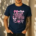 Women Teacher In Progress Coquette Pink Bow Future Teacher Men's Casual T-Shirt Navy Women Teacher In Progress Coquette Pink Bow Future Teacher Men's Casual T-Shirt Navy