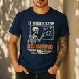 I Won't Stop Haunting Me Skeleton 6 7 Meme Teachers Men's Casual T-Shirt Navy