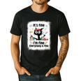 Cat It's Fine I'm Fine Everything Is Fine Teacher Life Men's Casual T-Shirt Black