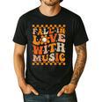 Fall In Love With Music Groovy Thanksgiving Music Teacher Men Women Girls Kids Men's Casual T-Shirt Black