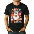 Groovy Halloween Trick Or Teach Retro Floral Ghost Teacher For Men Women Kids Men's Casual T-Shirt Black Groovy Halloween Trick Or Teach Retro Floral Ghost Teacher For Men Women Kids Men's Casual T-Shirt Black