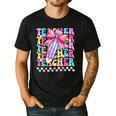 Groovy Teacher Cute Coquette Bow Flower Retro Back To School Men's Casual T-Shirt Black