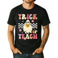 Groovy Teacher Halloween Retro Trick Or Teach Floral Ghost Men's Casual T-Shirt Black Groovy Teacher Halloween Retro Trick Or Teach Floral Ghost Men's Casual T-Shirt Black