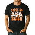 Groovy Teacher Halloween Trick Or Teach Ghost Men Women Kids Men's Casual T-Shirt Black