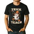 Halloween Teacher Shirts Women School Trick Or Teach Groovy Men's Casual T-Shirt Black