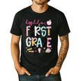 Hello First Grade Teacher Coquette Pencil Bow Back To School Men's Casual T-Shirt Black Hello First Grade Teacher Coquette Pencil Bow Back To School Men's Casual T-Shirt Black