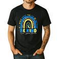 Be Kind Rainbow Down Syndrome Awareness Teacher Blue Yellow Men's Casual T-Shirt Black Be Kind Rainbow Down Syndrome Awareness Teacher Blue Yellow Men's Casual T-Shirt Black