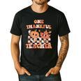 One Thankful Teacher Fall Leaves Thanksgiving Retro Men's Casual T-Shirt Black