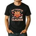 One Thankful Teacher Thanksgiving Retro Groovy Fall Teachers Men's Casual T-Shirt Black