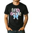Preppy Fifth Grade Teacher Blue Floral Coquette Pencil Bow Men's Casual T-Shirt Black
