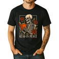 Read In Peace Skeleton Reading Book Halloween Teacher Men's Casual T-Shirt Black Read In Peace Skeleton Reading Book Halloween Teacher Men's Casual T-Shirt Black