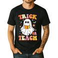 Retro Vintage Groovy Trick Or Teach Teacher Halloween For Men Women Kids Men's Casual T-Shirt Black Retro Vintage Groovy Trick Or Teach Teacher Halloween For Men Women Kids Men's Casual T-Shirt Black