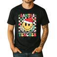 Santas Favorite Teacher Retro Groovy Smile Face Christmas Men's Casual T-Shirt Black Santas Favorite Teacher Retro Groovy Smile Face Christmas Men's Casual T-Shirt Black