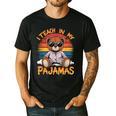 I Teach In My Pajamas Teacher Sunset Bear Retro Men's Casual T-Shirt Black
