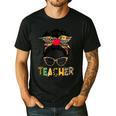 Teacher Life Messy Bun Glasses Leopard Sunflower Men's Casual T-Shirt Black