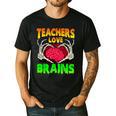 Teacher Teachers Love Brains Skeleton Hand Heart Halloween Men's Casual T-Shirt Black