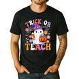 Trick Or Teach Groovy Teacher Ghost Halloween Teacher Men's Casual T-Shirt Black Trick Or Teach Groovy Teacher Ghost Halloween Teacher Men's Casual T-Shirt Black