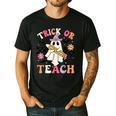 Trick Or Teach Groovy Teacher Halloween Retro Floral Ghost Men's Casual T-Shirt Black