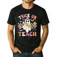 Trick Or Teach Groovy Teacher Halloween Retro Teacher Ghost Men's Casual T-Shirt Black