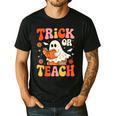 Trick Or Teach Halloween Shirt For Teacher Kids Floral Ghost Men's Casual T-Shirt Black