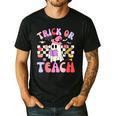 Trick Or Teach Halloween Teacher Floral Ghost Groovy Men's Casual T-Shirt Black