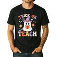 Trick Or Teach Teacher Groovy Ghost Halloween Teacher Men's Casual T-Shirt Black