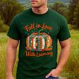 Fall In Love With Learning Book Lover Autumn Pumpkin Teacher Men's Casual T-Shirt Forest