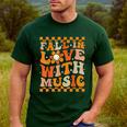 Fall In Love With Music Groovy Thanksgiving Music Teacher Men Women Girls Kids Men's Casual T-Shirt Forest