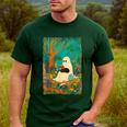Groovy Ghost Reading Book Cat Halloween Ghost Teacher Men's Casual T-Shirt Forest