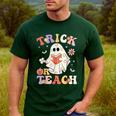 Groovy Halloween Trick Or Teach Retro Floral Ghost Teacher Men's Casual T-Shirt Forest Groovy Halloween Trick Or Teach Retro Floral Ghost Teacher Men's Casual T-Shirt Forest