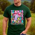 Groovy Teacher Cute Coquette Bow Flower Retro Back To School Men's Casual T-Shirt Forest