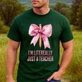 I'm Literally Just a Teacher Pencil Coquette Bow School Men's Casual T-Shirt Forest