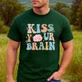 Kiss Your Brain Teacher Inspire Educate Groovy Retro Vintage Men's Casual T-Shirt Forest
