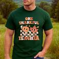 One Thankful Teacher Fall Leaves Thanksgiving Retro Men's Casual T-Shirt Forest