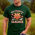 One Thankful Teacher Thanksgiving Retro Groovy Fall Teachers Men's Casual T-Shirt Forest