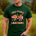 Retro Fall In Love With Learning Autumn Pumpkin Teacher Men's Casual T-Shirt Forest