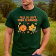 Retro Fall In Love With Learning Autumn Pumpkin Teacher Men's Casual T-Shirt Forest