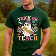 Retro Floral Ghost Trick Or Teach Groovy Teacher Halloween Men's Casual T-Shirt Forest