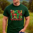 Santas Favorite Teacher Retro Groovy Christmas Xmas Women Men's Casual T-Shirt Forest