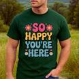 So Happy You’Re Here Groovy Retro Positivity Women Teacher Men's Casual T-Shirt Forest