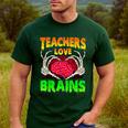 Teacher Teachers Love Brains Skeleton Hand Heart Halloween Men's Casual T-Shirt Forest
