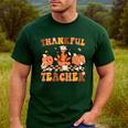 Thankful Teacher Retro Groovy Thanksgiving Fall Women Men Men's Casual T-Shirt Forest
