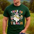 Trick Or Teach Groovy Teacher Halloween Retro Teacher Ghost Men's Casual T-Shirt Forest