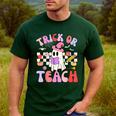 Trick Or Teach Halloween Teacher Floral Ghost Groovy Men's Casual T-Shirt Forest