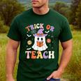 Trick Or Teach Teacher Groovy Ghost Halloween Teacher Men's Casual T-Shirt Forest