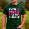 I Wear Pink For My Teacher Breast Cancer Awareness Men's Casual T-Shirt Forest