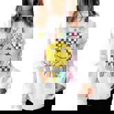 Nine Is A Vibe 9Th Birthday Groovy Smile Face 9 Years Old Women Sweatshirt