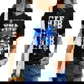 Cheer Mom Blue Bow Cheerleader Competition Game Day Women T-shirt