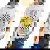 Nine Is A Vibe 9Th Birthday Groovy Smile Face 9 Years Old Women T-shirt